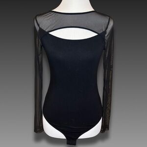 Ambiance Black Contrasting Sheer/Mesh Sleeve Bodysuit (size S)